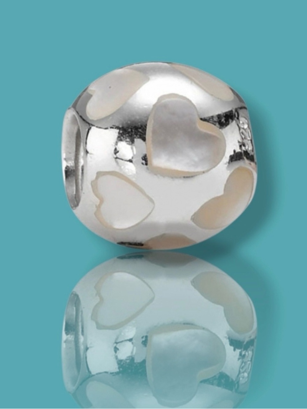 Pandora Silver Heart Inlay Bead Charm with mother of pearl hearts